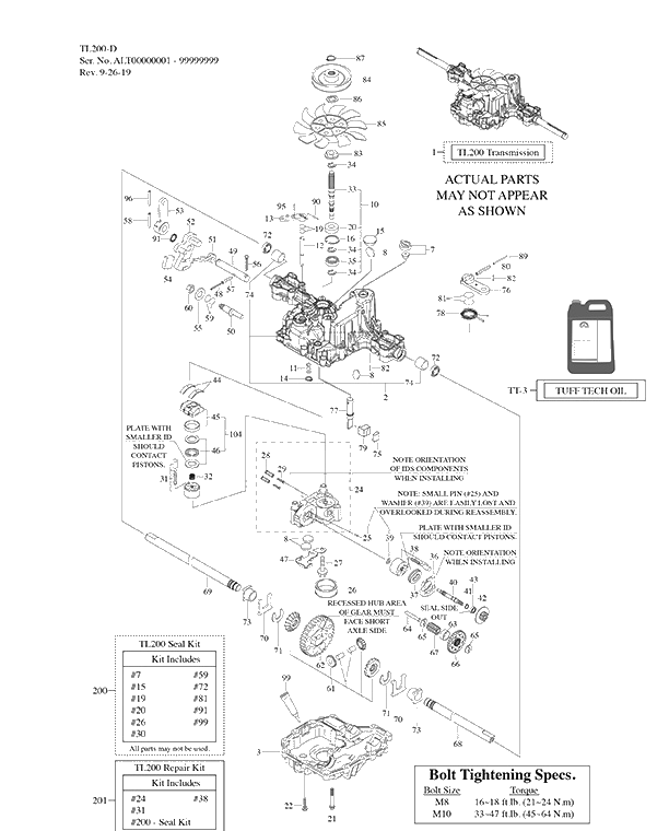 Transmission Diagram and Parts List for (13A9A9CS010)(2020) Cub Cadet Lawn Tractor
